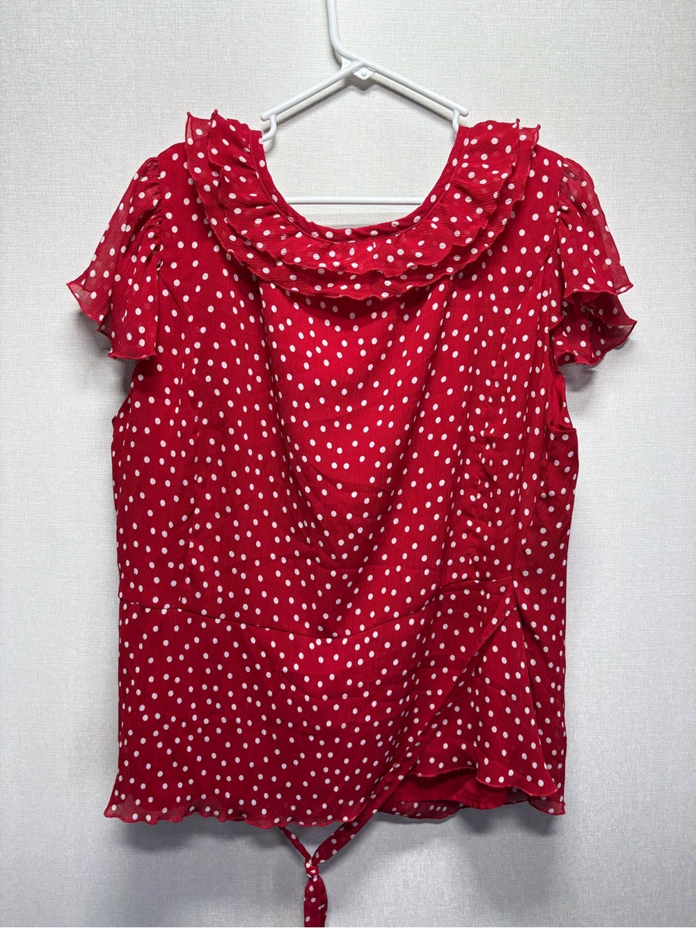 George Red Polka Dot Ruffle Front Blouse - Picture 7 of 7